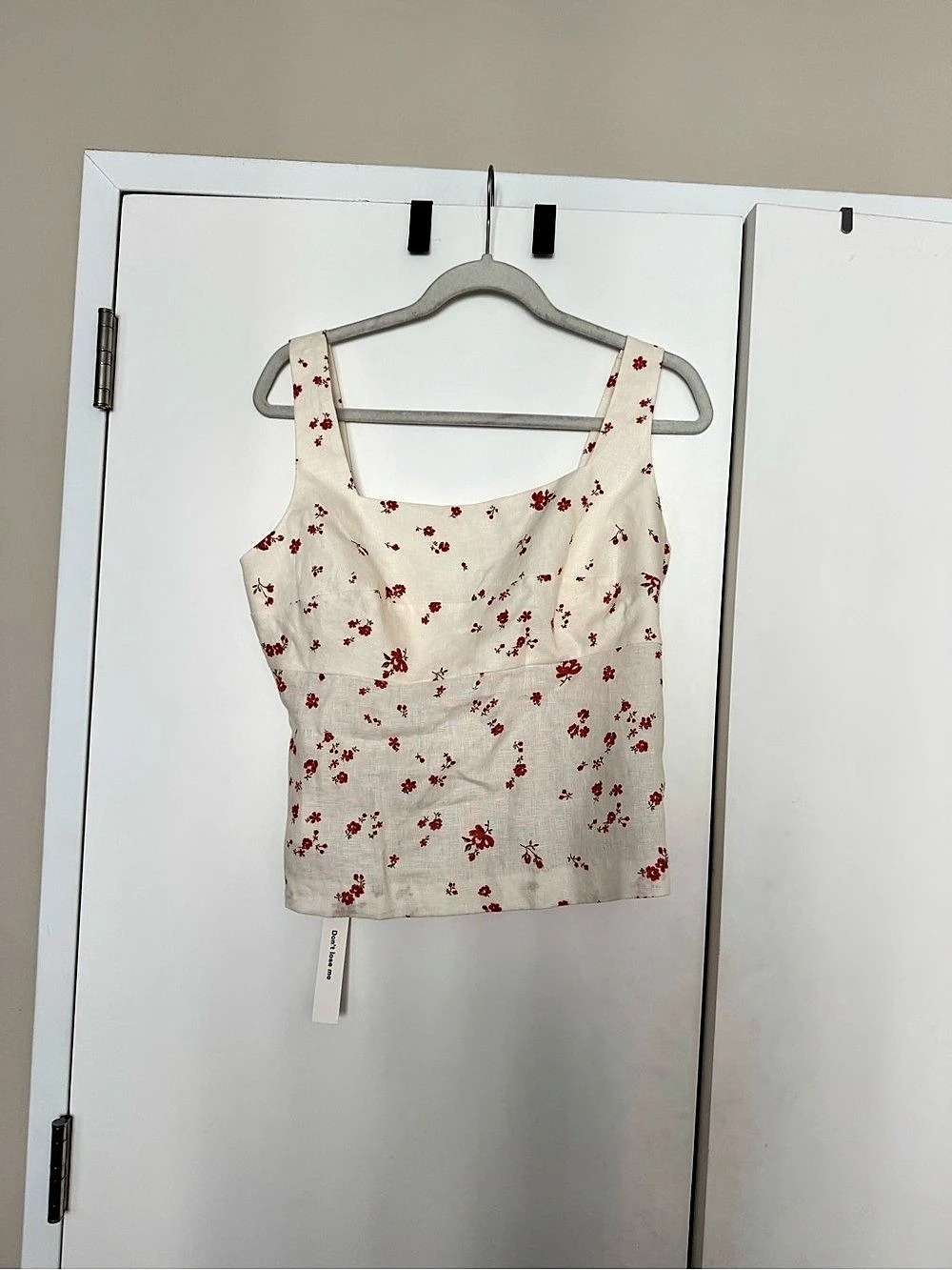 Reformation Clarence Linen Top Floral Linen Top in White & Red NWT